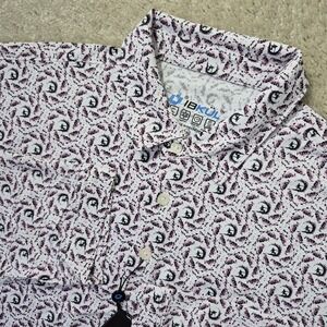 IBKUL Polo Shirt Mens 2XL White Pink Geometric Surfer Performance Golf Coastal